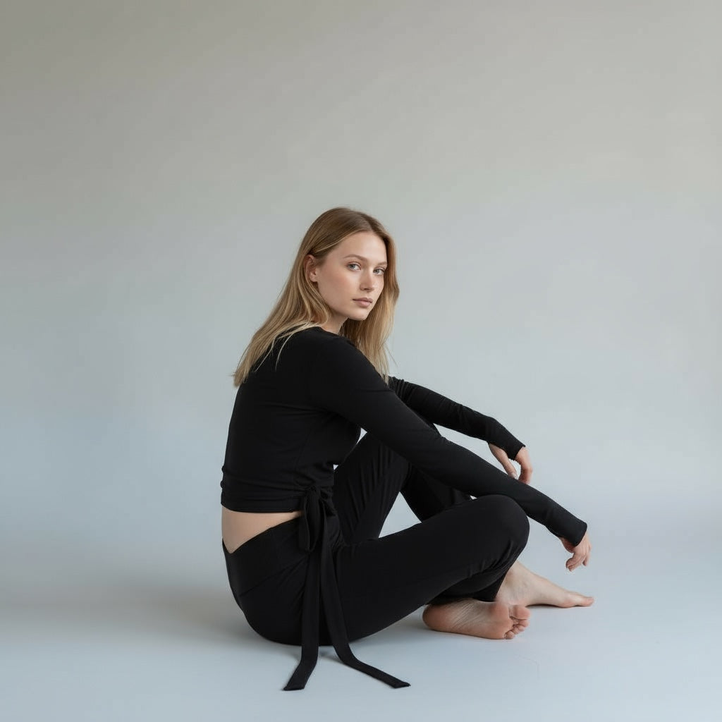 Pantalones Matilda de algodón con solapa - Negro