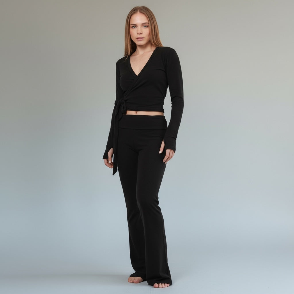 Pantalones Matilda de algodón con solapa - Negro