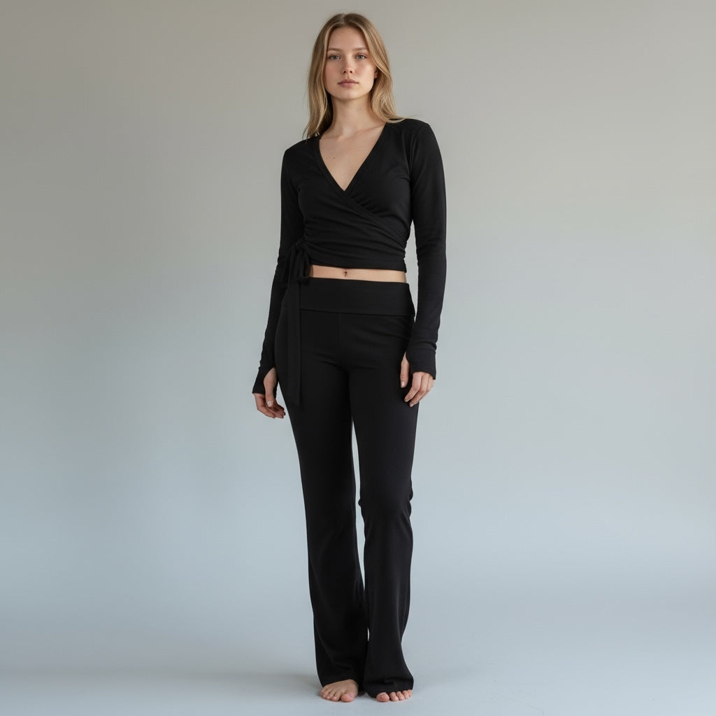 Pantalones Matilda de algodón con solapa - Negro