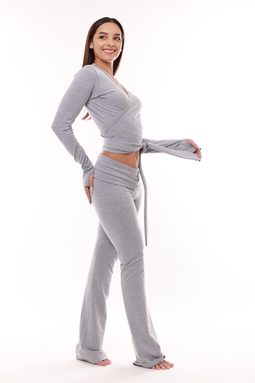 Pantalones Matilda de algodón con solapa - Gris