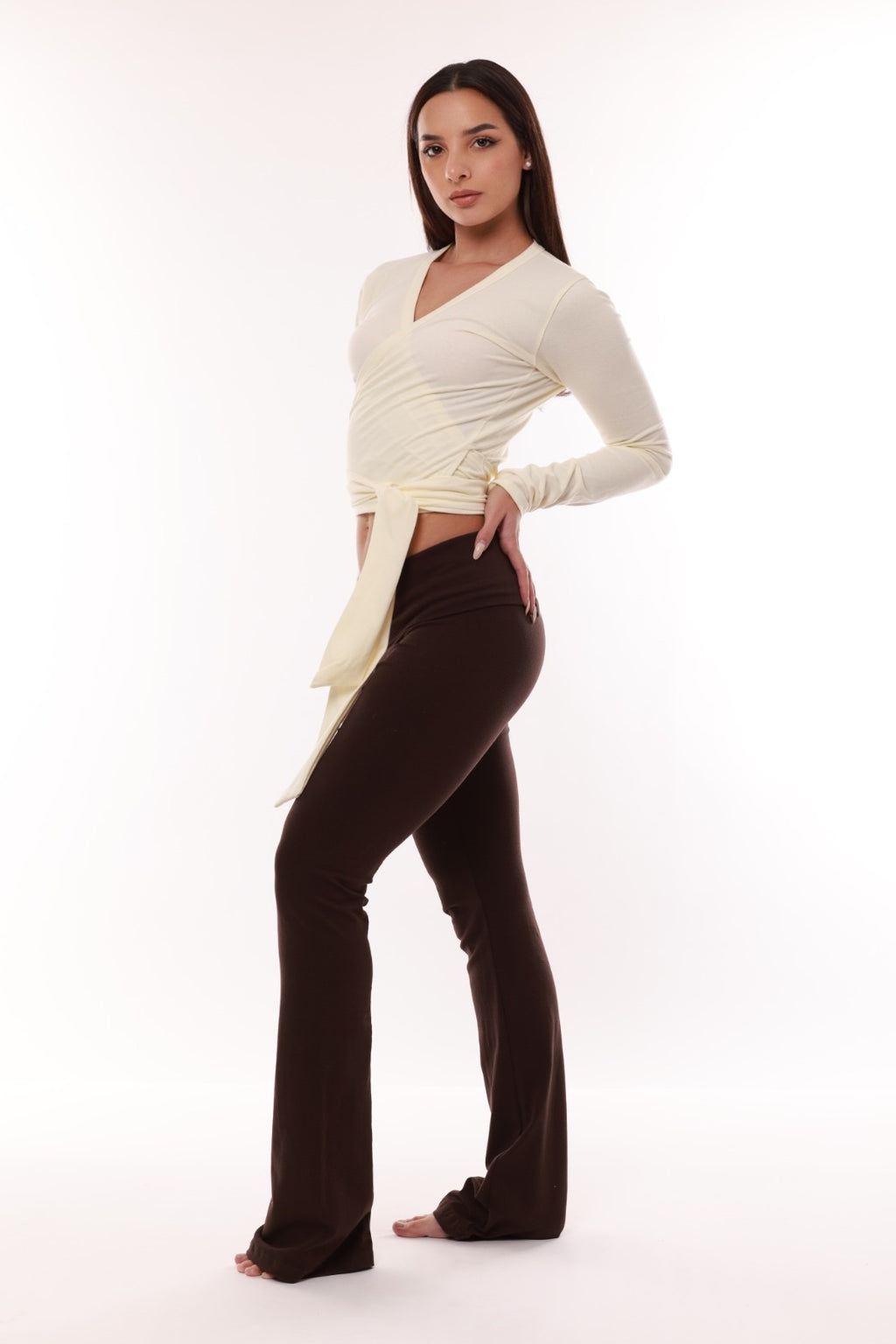 Pantalones Matilda de algodón con solapa plegable - Marrón capuchino