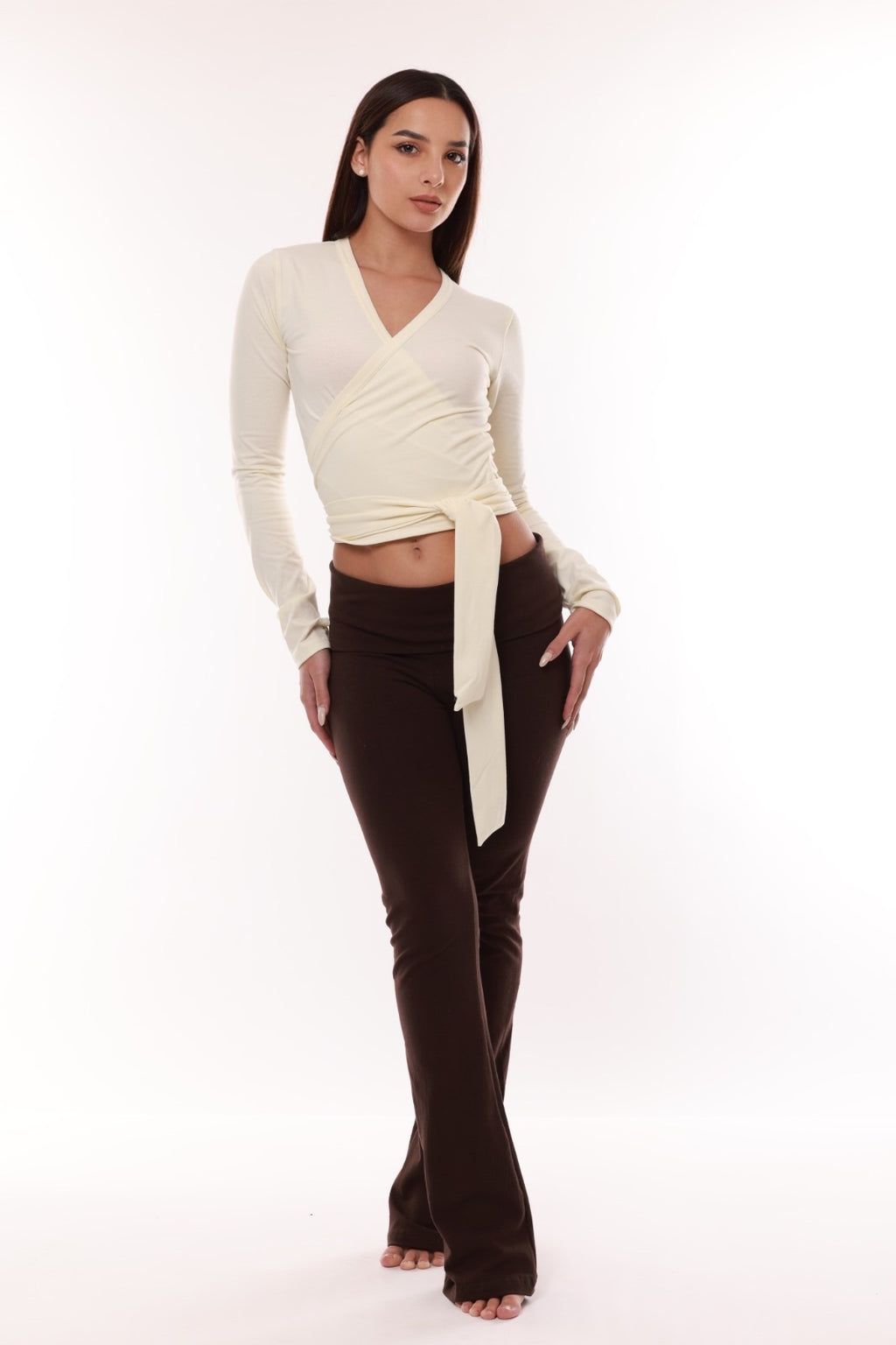 Pantalones Matilda de algodón con solapa plegable - Marrón capuchino