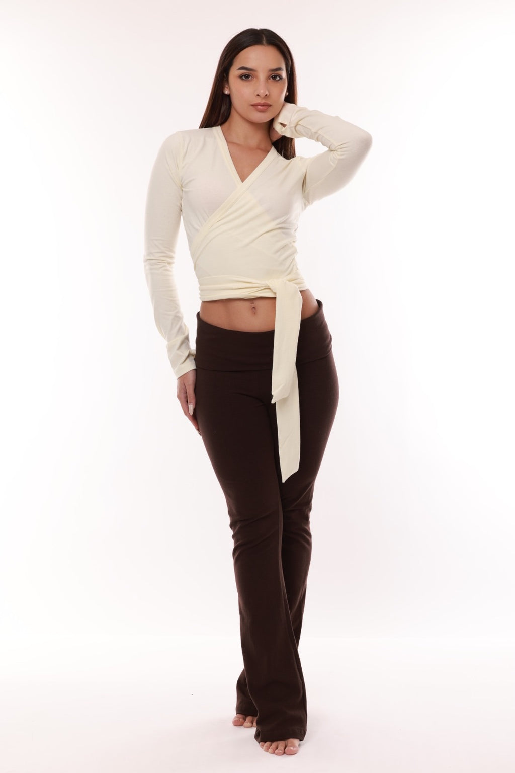 Pantalones Matilda de algodón con solapa plegable - Marrón capuchino